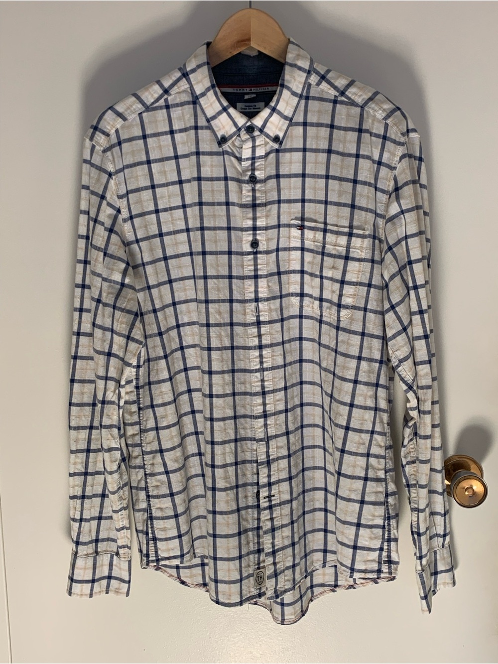 Tommy Hilfiger White and Blue Windowpane Button-Down summer shirt